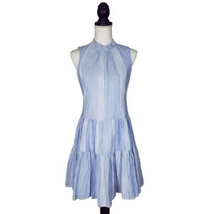 NEW NWT Calvin Klein Blue Cotton Striped Sleeveless Layered Ruffle Dress Size 2